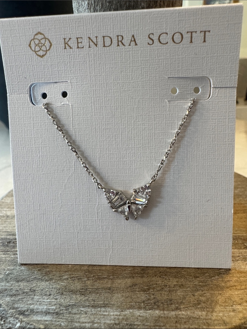 Kendra Scott Blair Butterfly Silver Clear Crystal Triangle Necklace